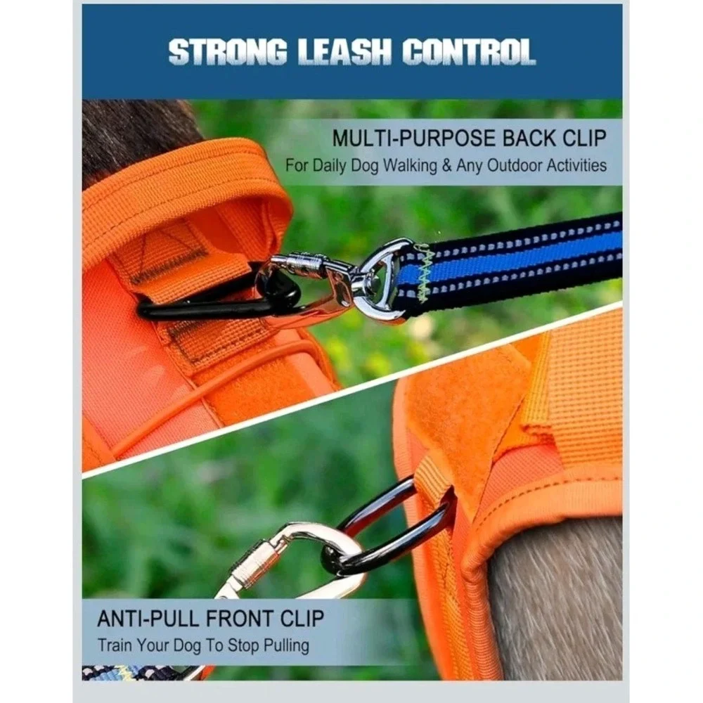 DNALLRINO Tactical Dog Harness Vest Dogs, Adjustable Military Pet Orange XL NEW